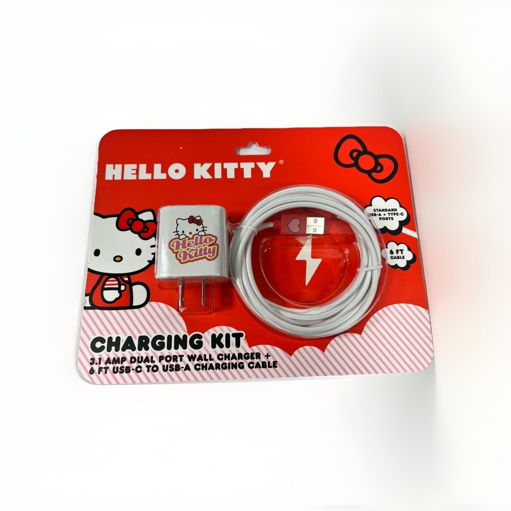 Hello Kitty by Sanrio 6ft USB Red  Charging Cable Dual Port Wall Charger Kit